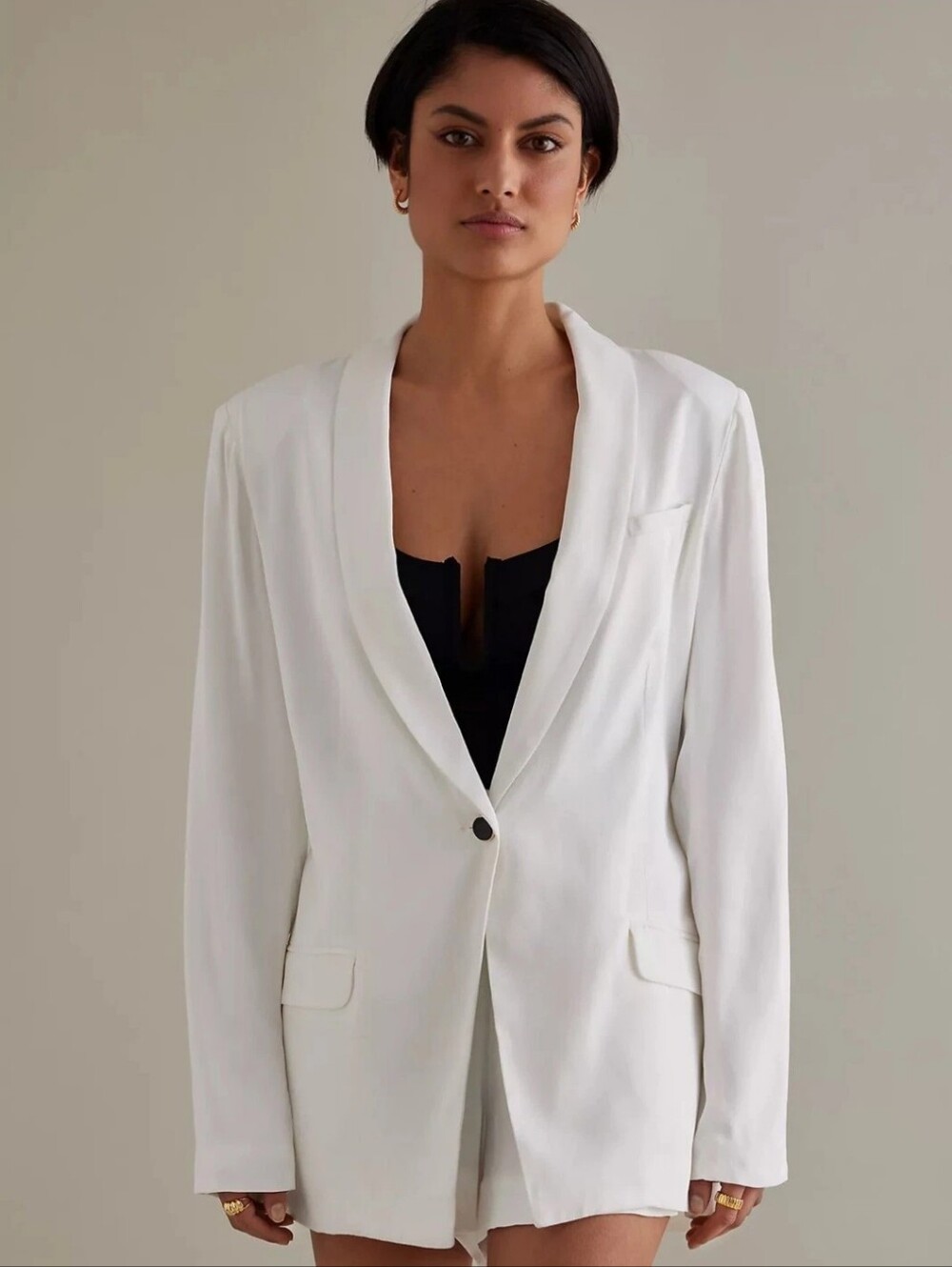 Anthropologie Maeve Shine Sailor Blazer in White / Oyster - Size Small